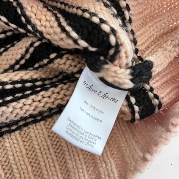 For Love & Lemons Elyse Cream Black Striped Knit Long Sleeve Half Zip Hoodie M - Picture 9 of 9